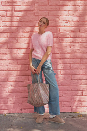 MOHAIR KNIT SHORT SLEEVE SWEATER CARDIGAN MSW11252-Blue Hand Home