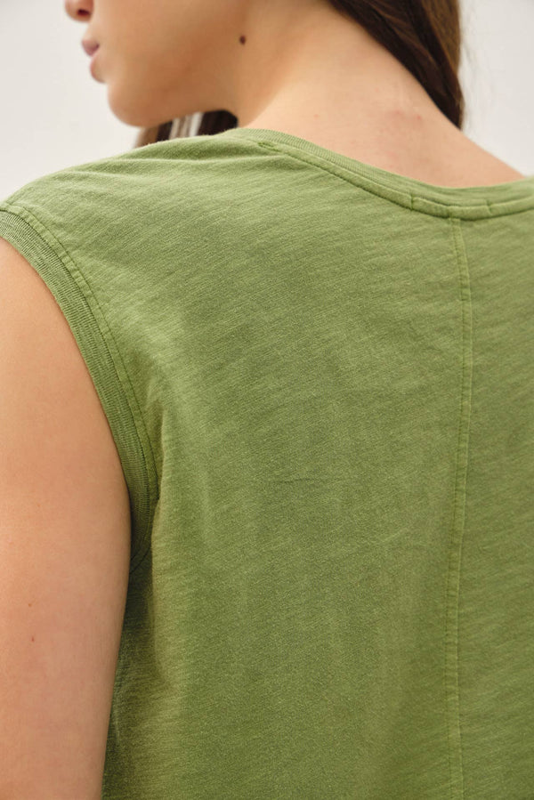 GARMENT DYE COTTON SLUB V-NECK BOXY TANK TEE-Blue Hand Home