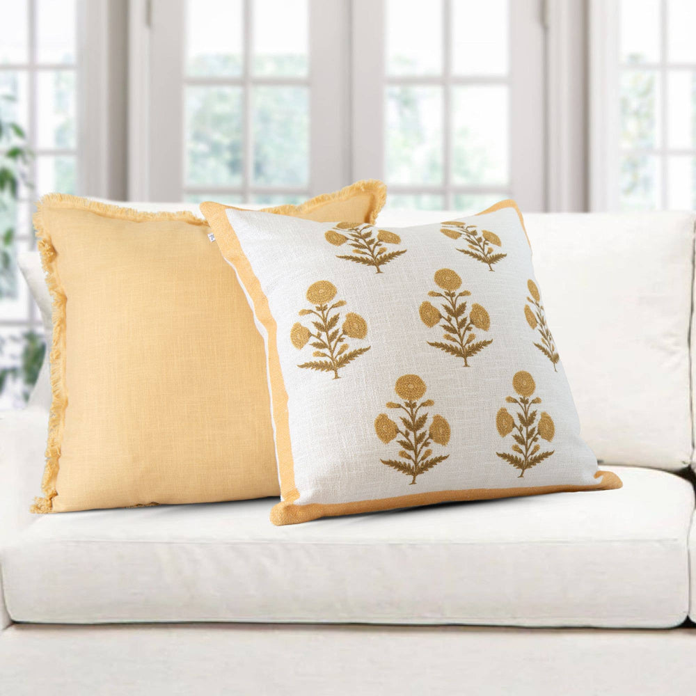 Seraphina Gold Mughal Flower Pillow - Elegant, Decorative-Blue Hand Home