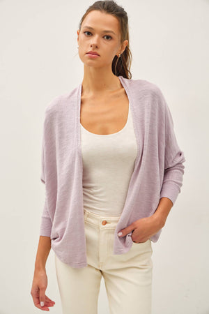 OPEN FRONT DOLMAN SLEEVE SLUB CARDIGAN-Blue Hand Home