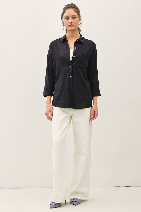 Cotton Blend Light Weight Oversized Classic Shirt-Blue Hand Home