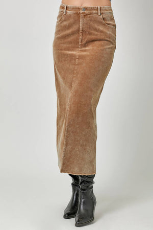 60742 Washed Front Slit Corduroy Skirt-Blue Hand Home