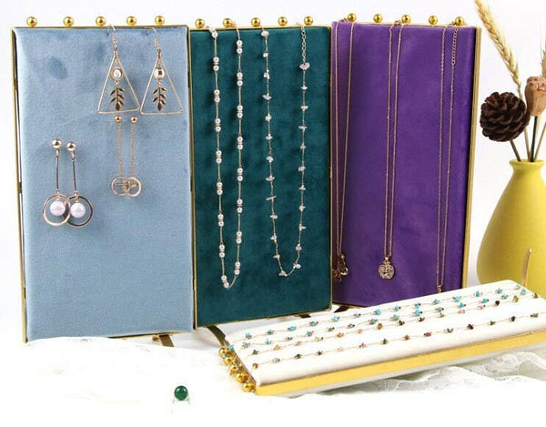 Vintage Inspired 2-Sided Velvet Jewelry Display Panel Stand-Blue Hand Home