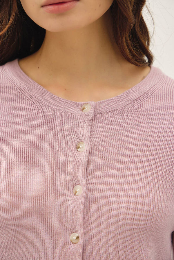 Ribbed Crewneck Cardigan-Blue Hand Home