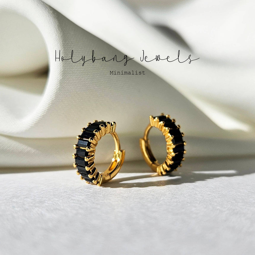 BLACK BAGUETTE HUGGIE EARRINGS - E-HT1190BLACK / E-HT1189BLA-Blue Hand Home