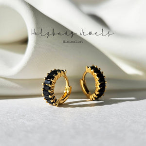 BLACK BAGUETTE HUGGIE EARRINGS - E-HT1190BLACK / E-HT1189BLA-Blue Hand Home