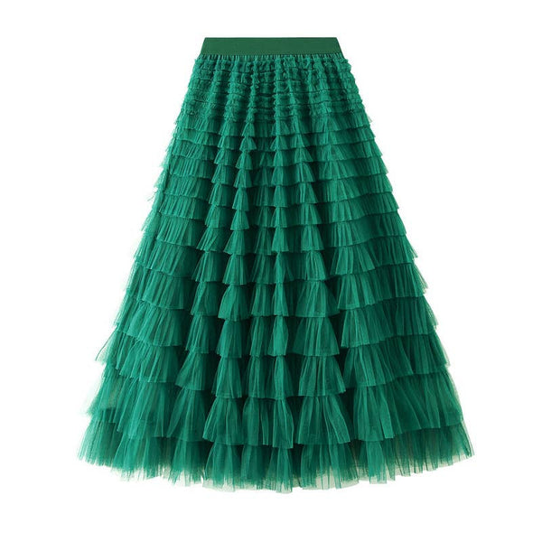 Chic Elastic Waist Tulle Tutu Midi Skirt-Blue Hand Home