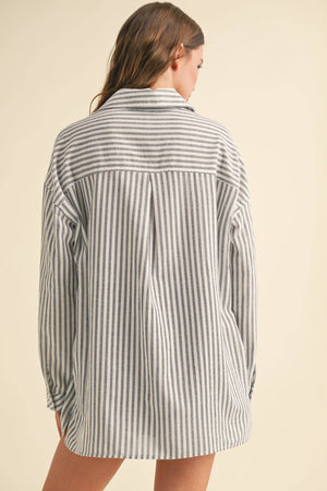 T5276 Striped Pattern Button Down Shirts-Blue Hand Home