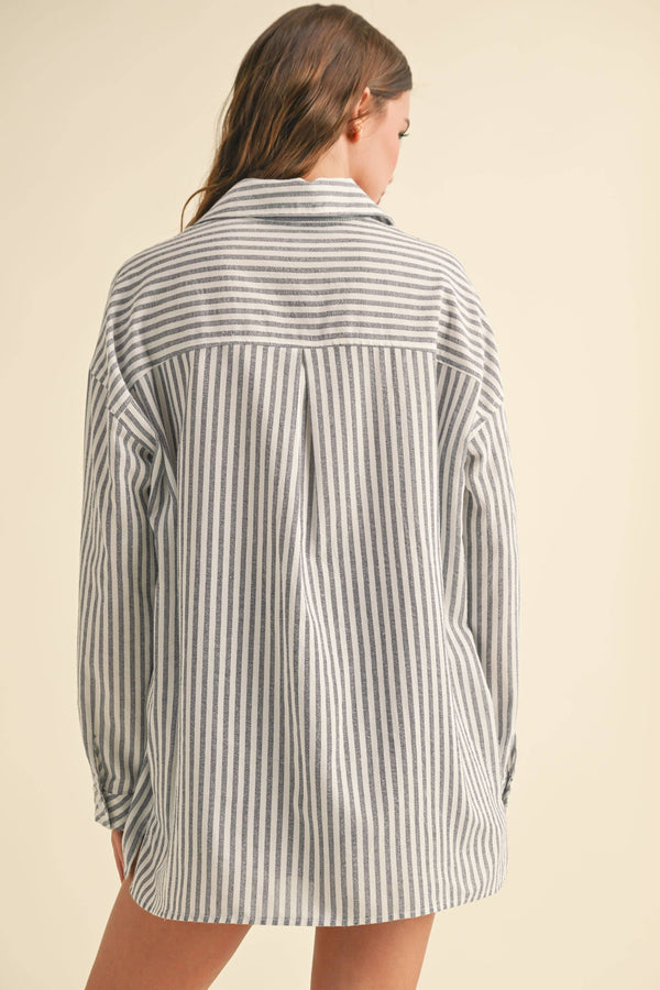 T5276 Striped Pattern Button Down Shirts-Blue Hand Home