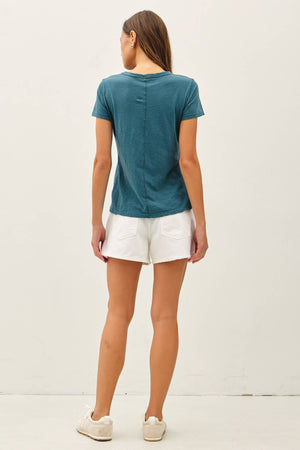 NEW COLOR-GARMENT DYED COTTON SLUB TEE-Blue Hand Home