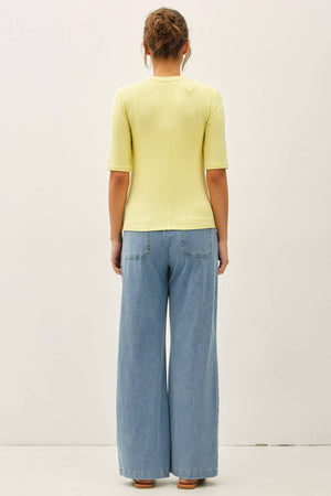 KNIT DENIM WIDE LEG PULL ON PANTS-Blue Hand Home