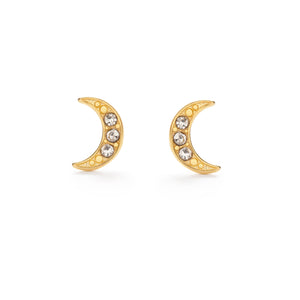 Crescent Moon Crystal Stud Earrings-Blue Hand Home