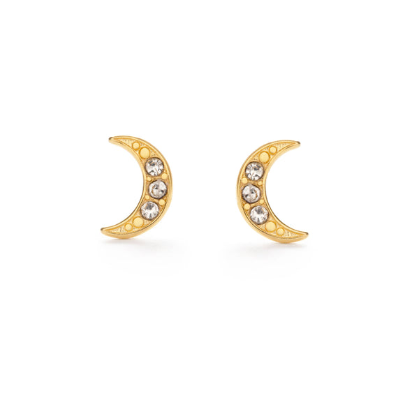 Crescent Moon Crystal Stud Earrings-Blue Hand Home