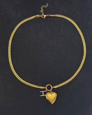 Initial Heart Locket Charm Necklace-Blue Hand Home