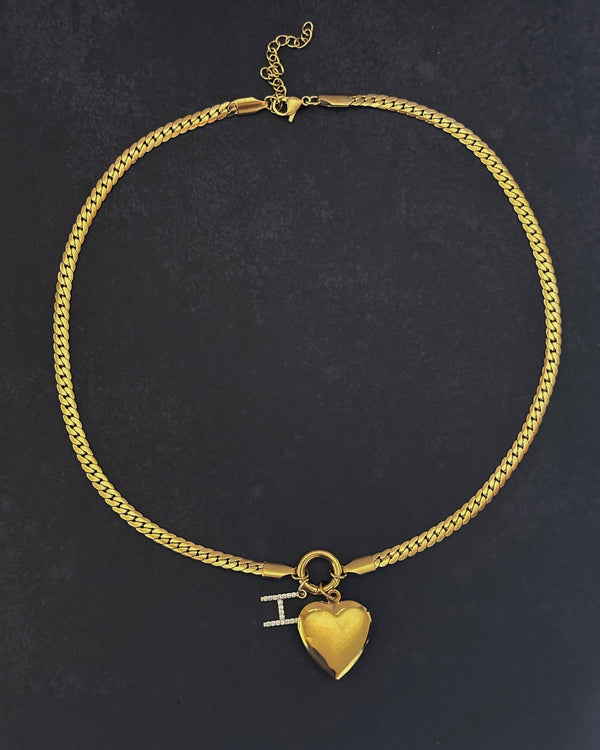 Initial Heart Locket Charm Necklace-Blue Hand Home