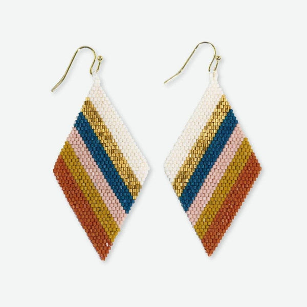 Frida Diagonal Stripes Beaded Drop Earrings Desert Wholesale-Blue Hand Home