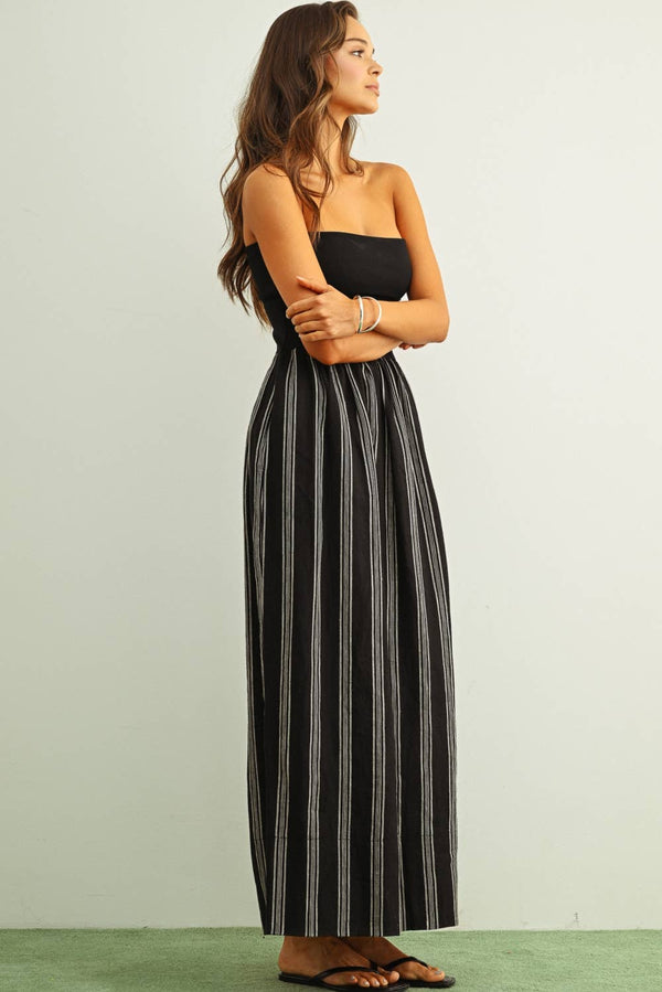 D5725 STRIPED PATTERN KNIT WITH RIBBED TOP COMBINATION DRESS-Blue Hand Home