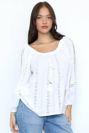 N2U91-EM08 EYELET EMBROIDERED BLOUSE-Blue Hand Home