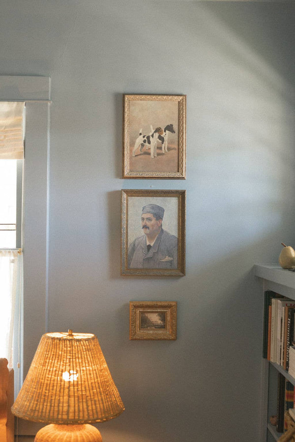 Two Fox Terriers Framed Antique Art-Blue Hand Home
