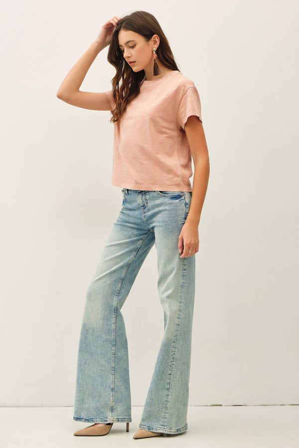 Garment Dyed Cotton Slub Half Sleeve Crop Top