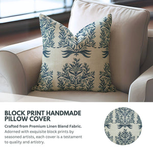 Home Decor Linen Blend Cushion Cover - Vrindavan-Blue Hand Home