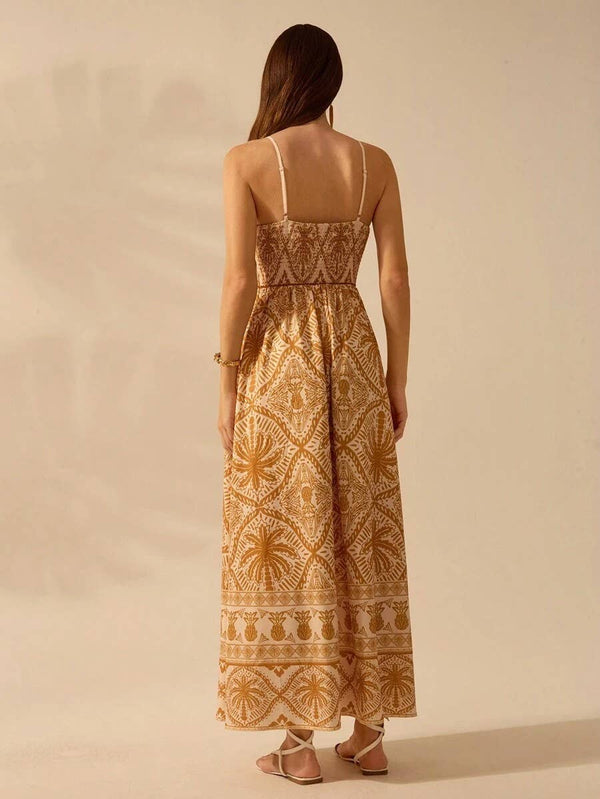 Cascais Bohemia Tropical palm strappy sundress-Blue Hand Home