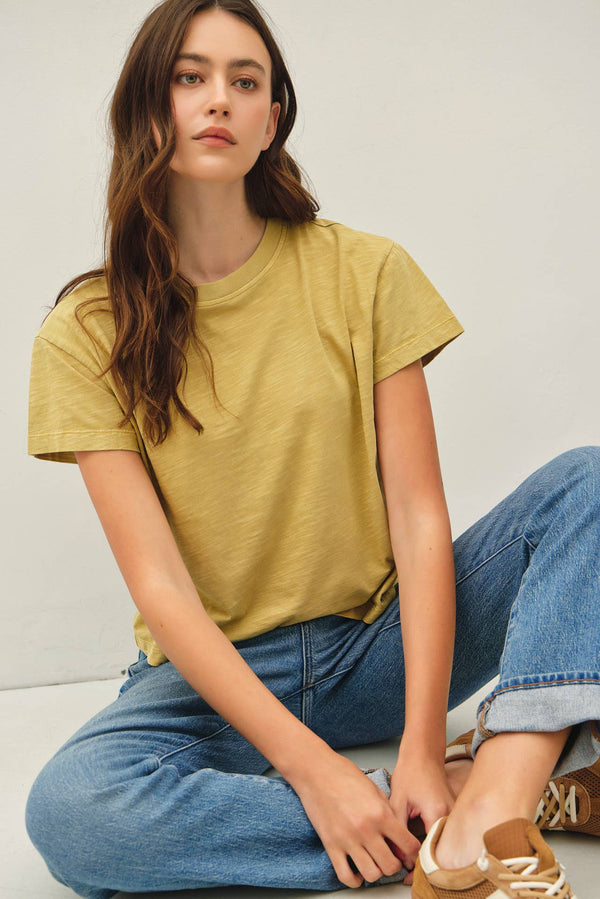 Garment Dyed Cotton Slub Half Sleeve Crop Top