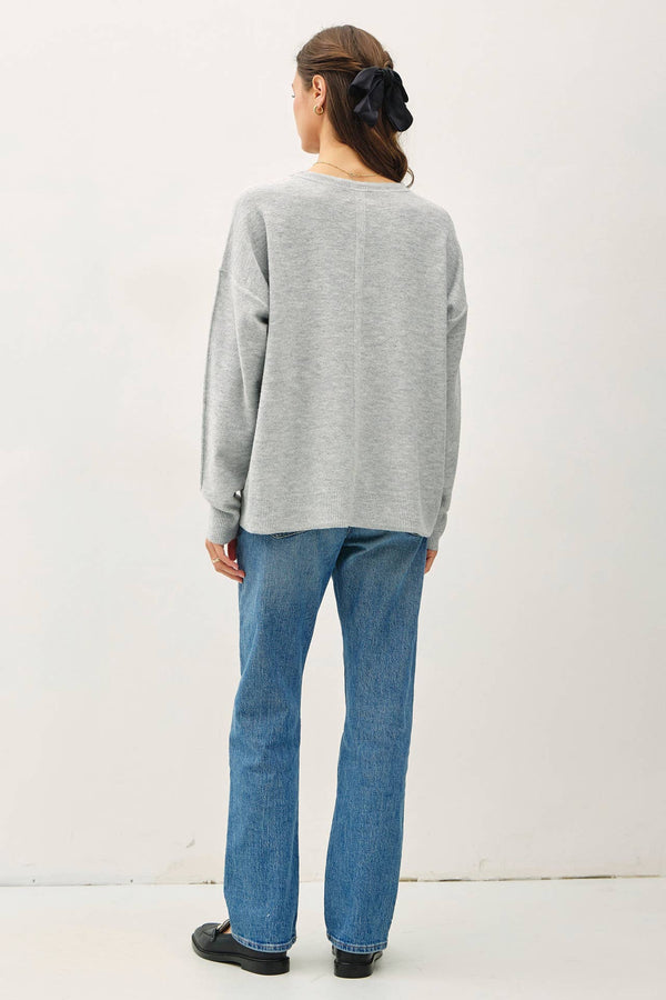 OVERSIZED SLUB YARN SWEATER WITH BACK STITCHING-Blue Hand Home