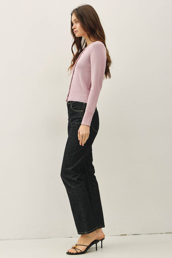 Ribbed Crewneck Cardigan-Blue Hand Home