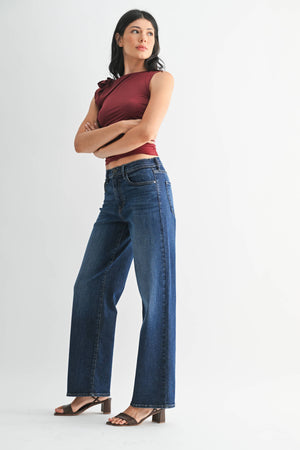 Loose Straight W/ Regular Hem - Dark Denim - Bp484j