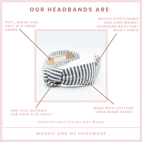 Nautical Blue & White Stripe Knot Headband | Women & Girls-Blue Hand Home