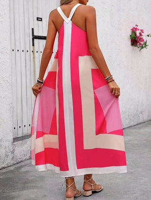 Resort colorblocked swing dress-Blue Hand Home