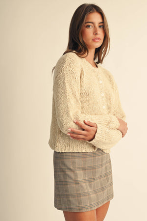 5261ik Textured Button Front Knit Cardigan Sweater
