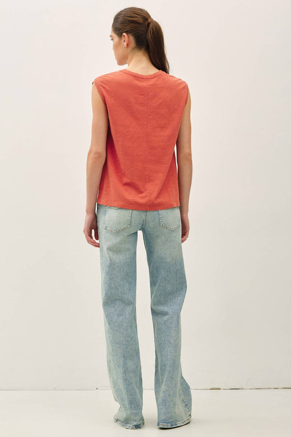 GARMENT DYE COTTON SLUB V-NECK BOXY TANK TEE-Blue Hand Home