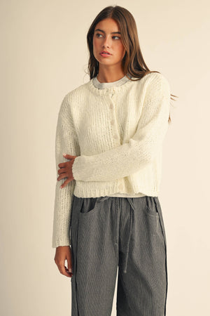 5261ik Textured Button Front Knit Cardigan Sweater