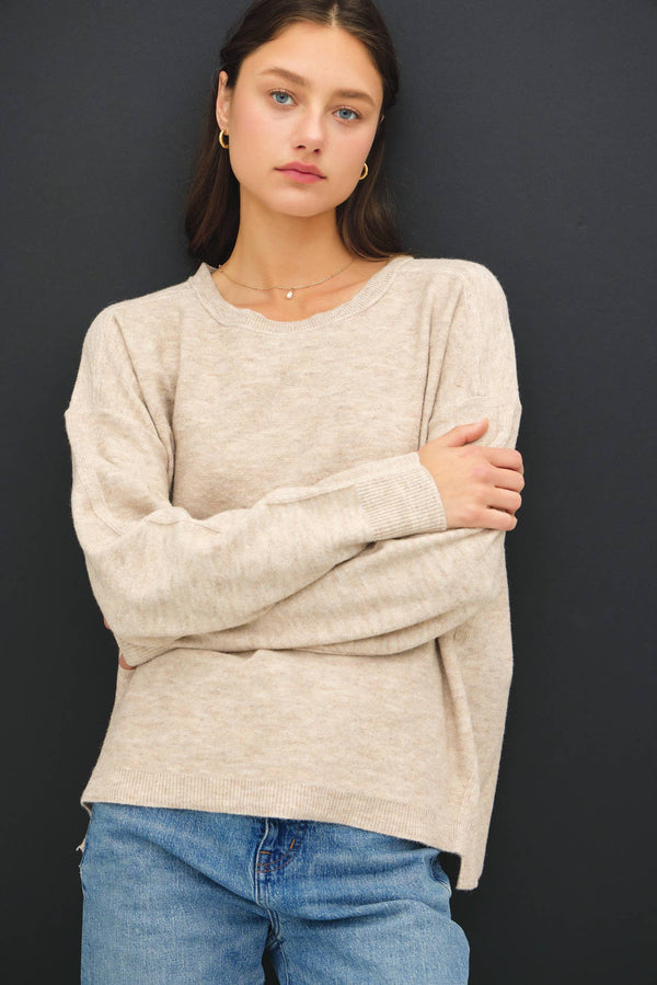 OVERSIZED SLUB YARN SWEATER WITH BACK STITCHING-Blue Hand Home