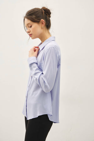 CLASSIC CUT BUTTON UP LONG SLEEVE TOP-Blue Hand Home