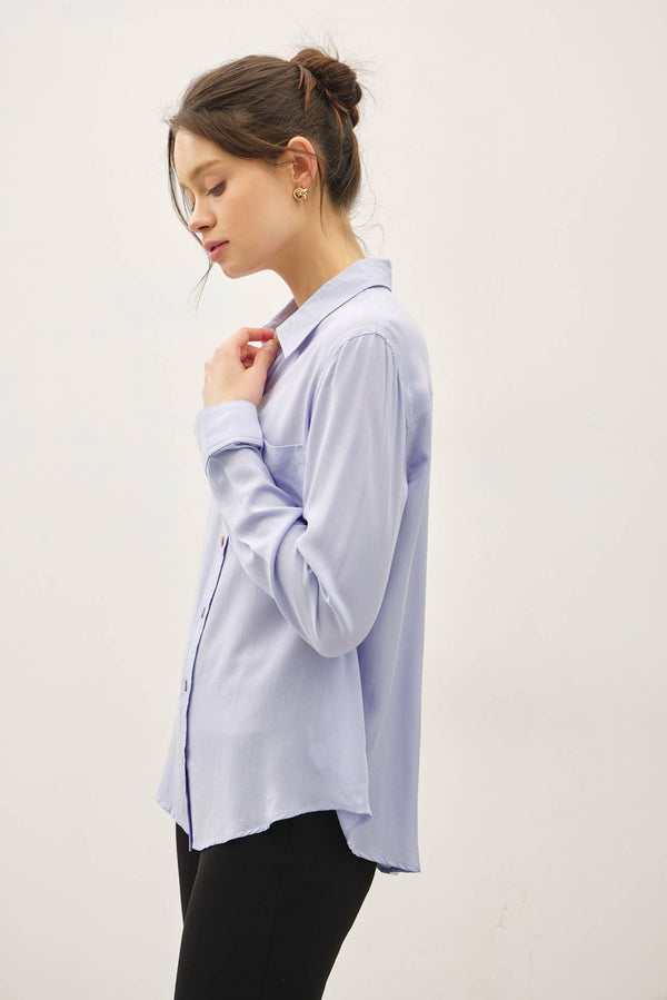 CLASSIC CUT BUTTON UP LONG SLEEVE TOP-Blue Hand Home