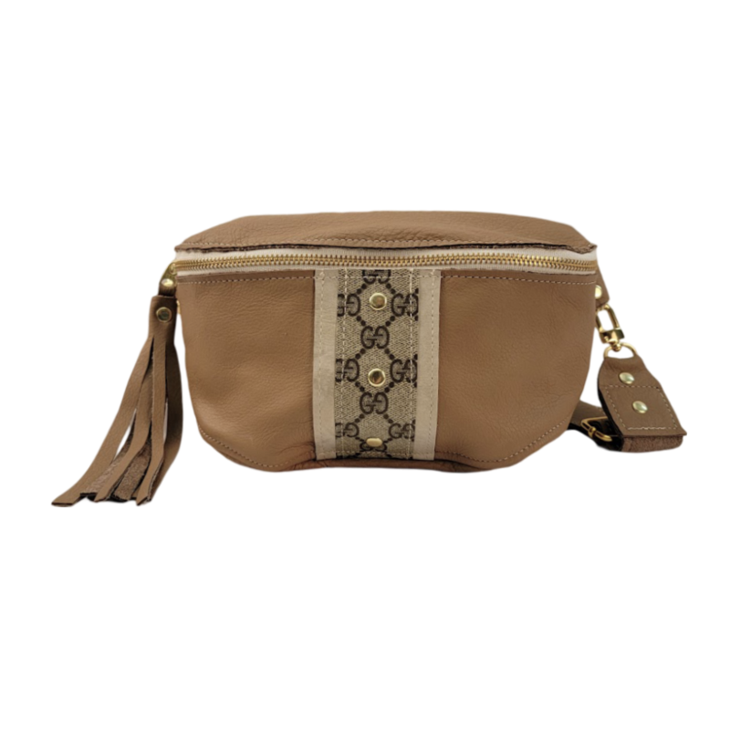Britt Belt Bag In Mocha Mousse Leather | Upcycled Gucci-Blue Hand Home