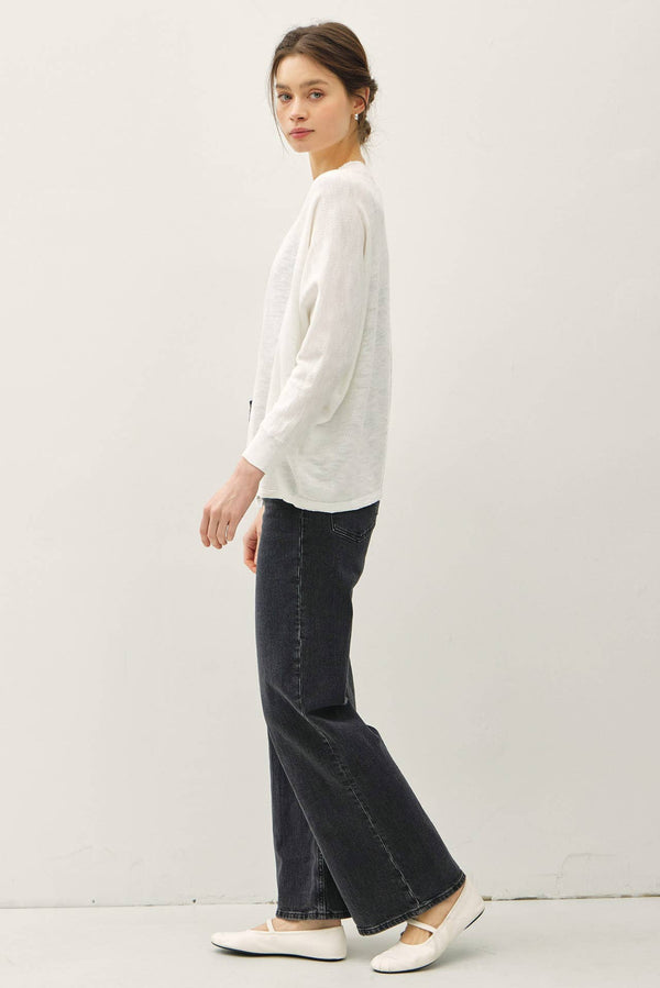 OPEN FRONT DOLMAN SLEEVE SLUB CARDIGAN-Blue Hand Home
