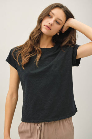 GARMENT DYE COTTON SLUB SLIM FIT CREWNECK BABY TEE-Blue Hand Home