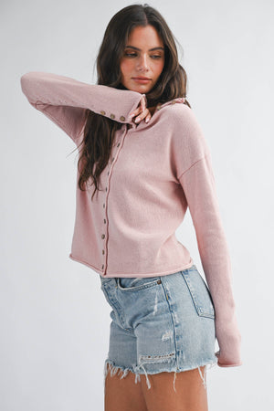 5221HK Button Front Cropped Knit Cardigan-Blue Hand Home