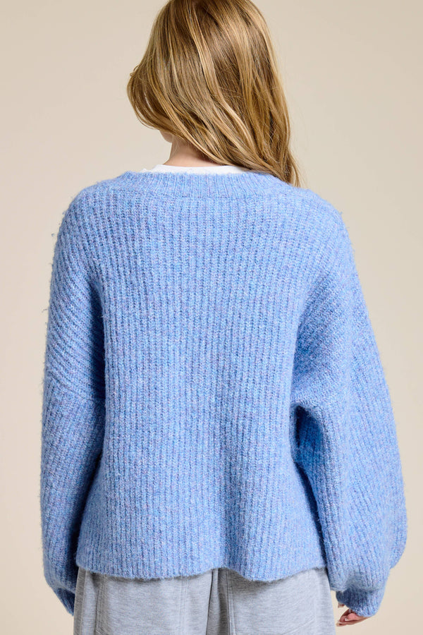 Balloon Sleeve Knit Cardigan-Blue Hand Home
