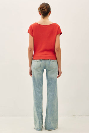 Boat Neck Cap Sleeve Fine Sweater Top