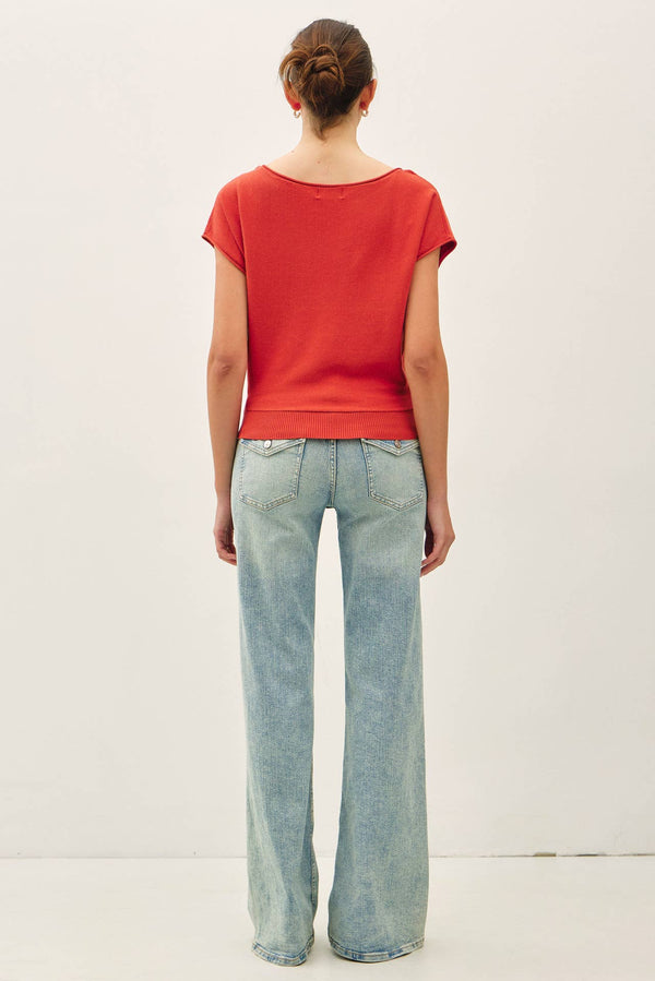 Boat Neck Cap Sleeve Fine Sweater Top
