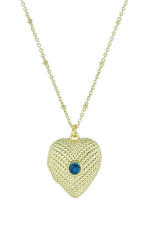 Cassy Heart Locket Necklace-Blue Hand Home