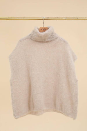 80% Kid Mohair Turtleneck Poncho Sweater: Black / One Size-Blue Hand Home
