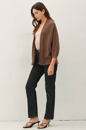 DIAMOND PATTERN DOLMAN 3/4 SLEEVE OPEN CARDIGAN-Blue Hand Home