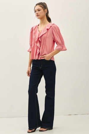 Vintage Ruffled Pintuck Blouse Top-Blue Hand Home