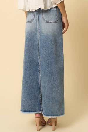 High Rise Flared Maxi Skirt - Fray Hem-Blue Hand Home